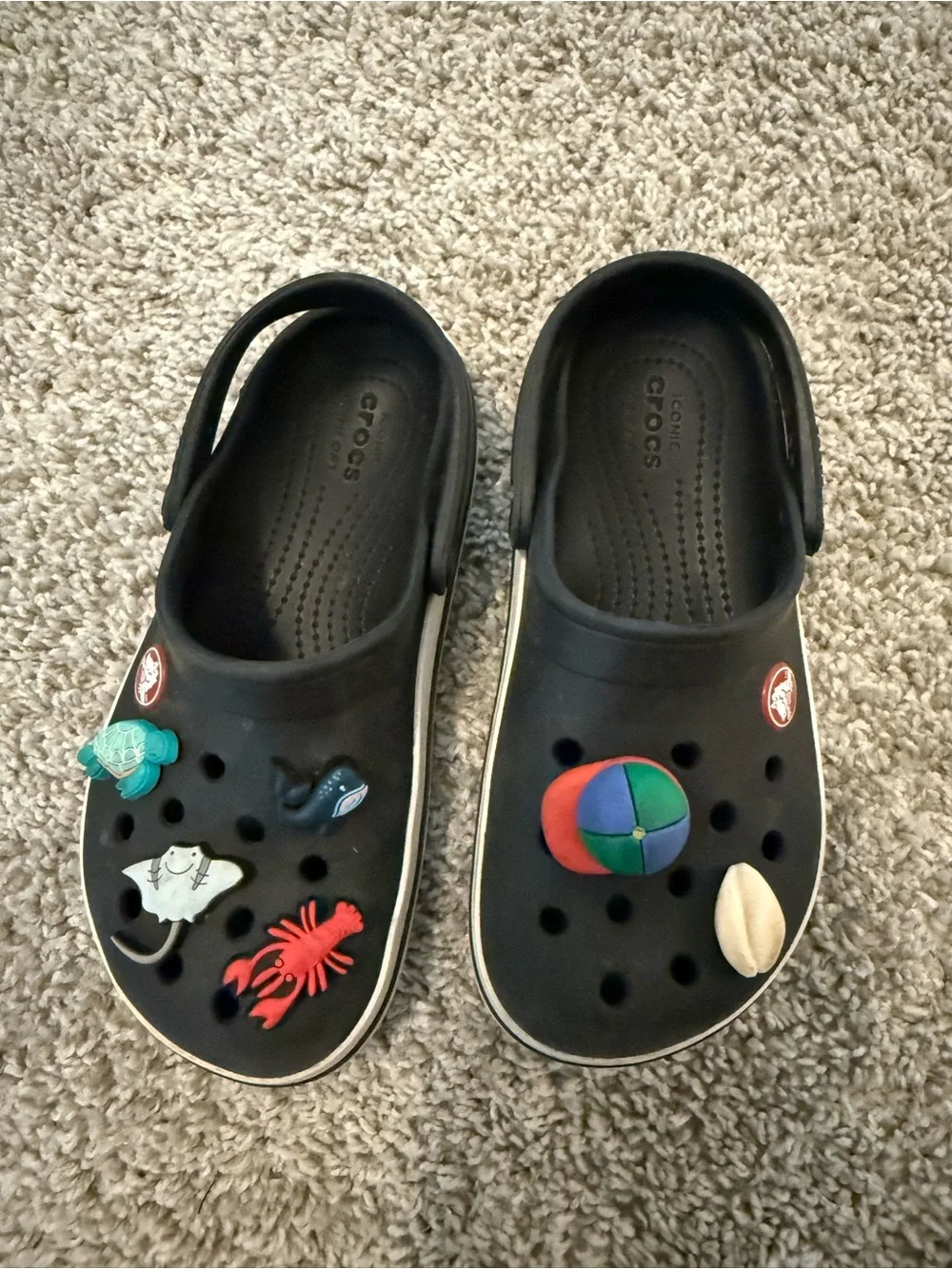 CROCS Kids Black Clog Sandals with Beach Charms